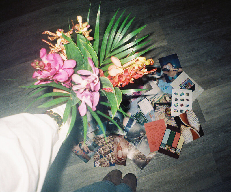 Flower Bunch and Scattered Images on the floor