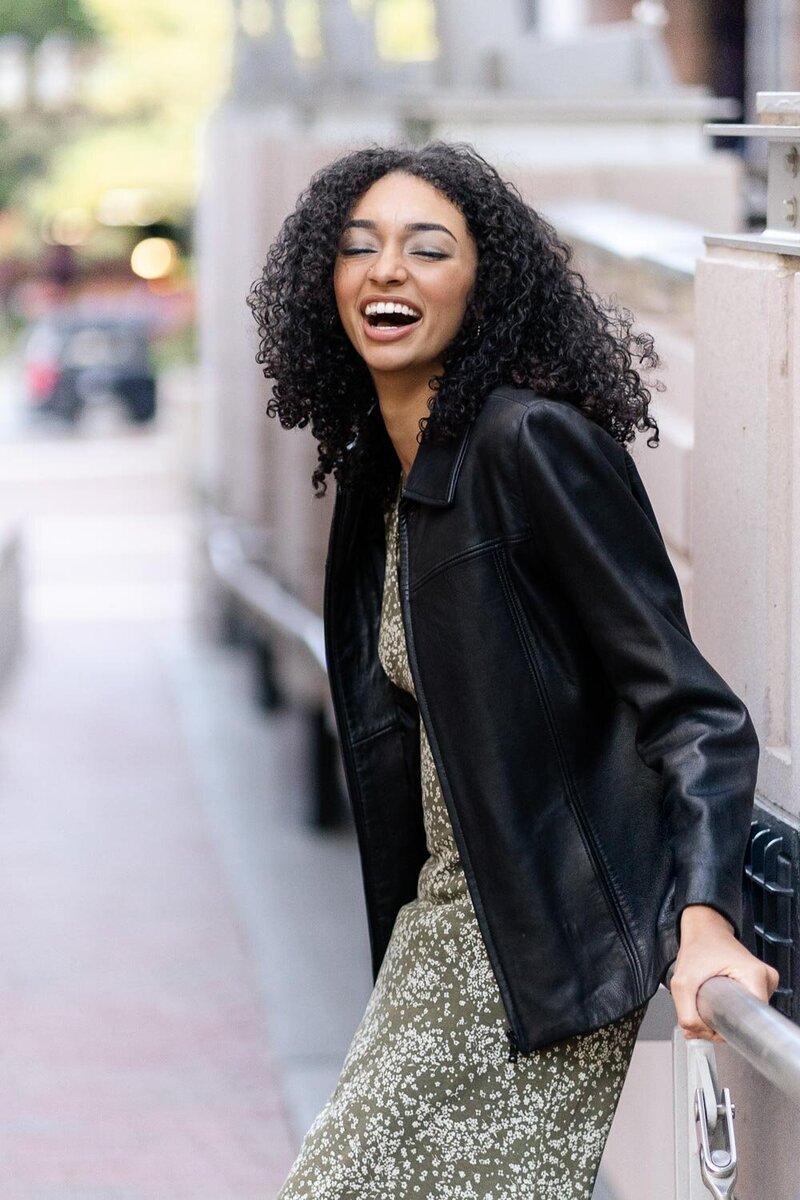 girl laughing taken by a senior photographer in Northern Virginia