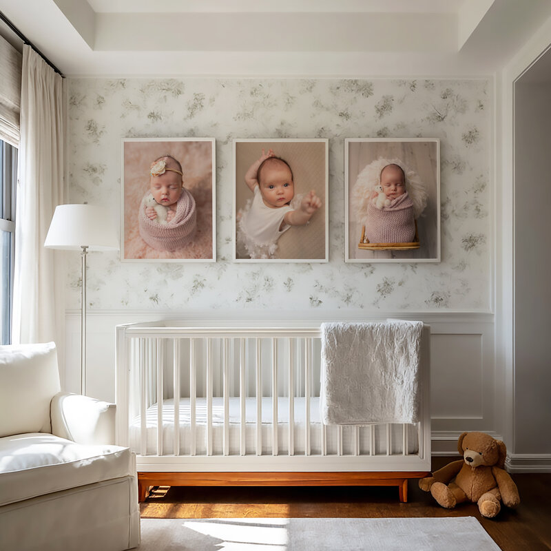 Nursery wall art mockup with newborn photography