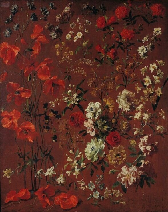 red floral painting
