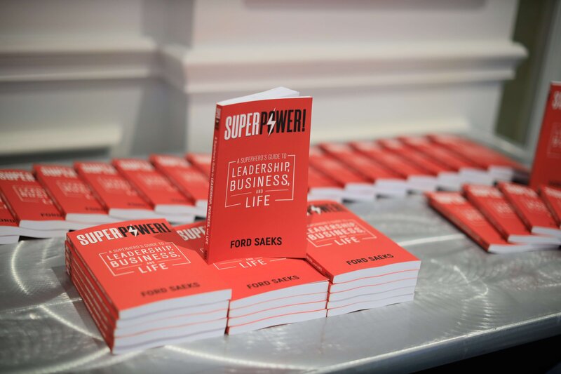 super power book display on a table