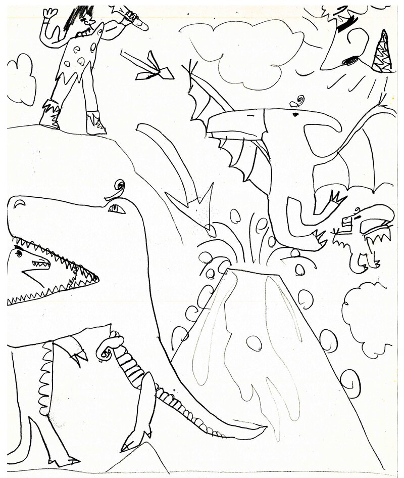 Brent Ray Fraser Dinosaur Drawing 1984