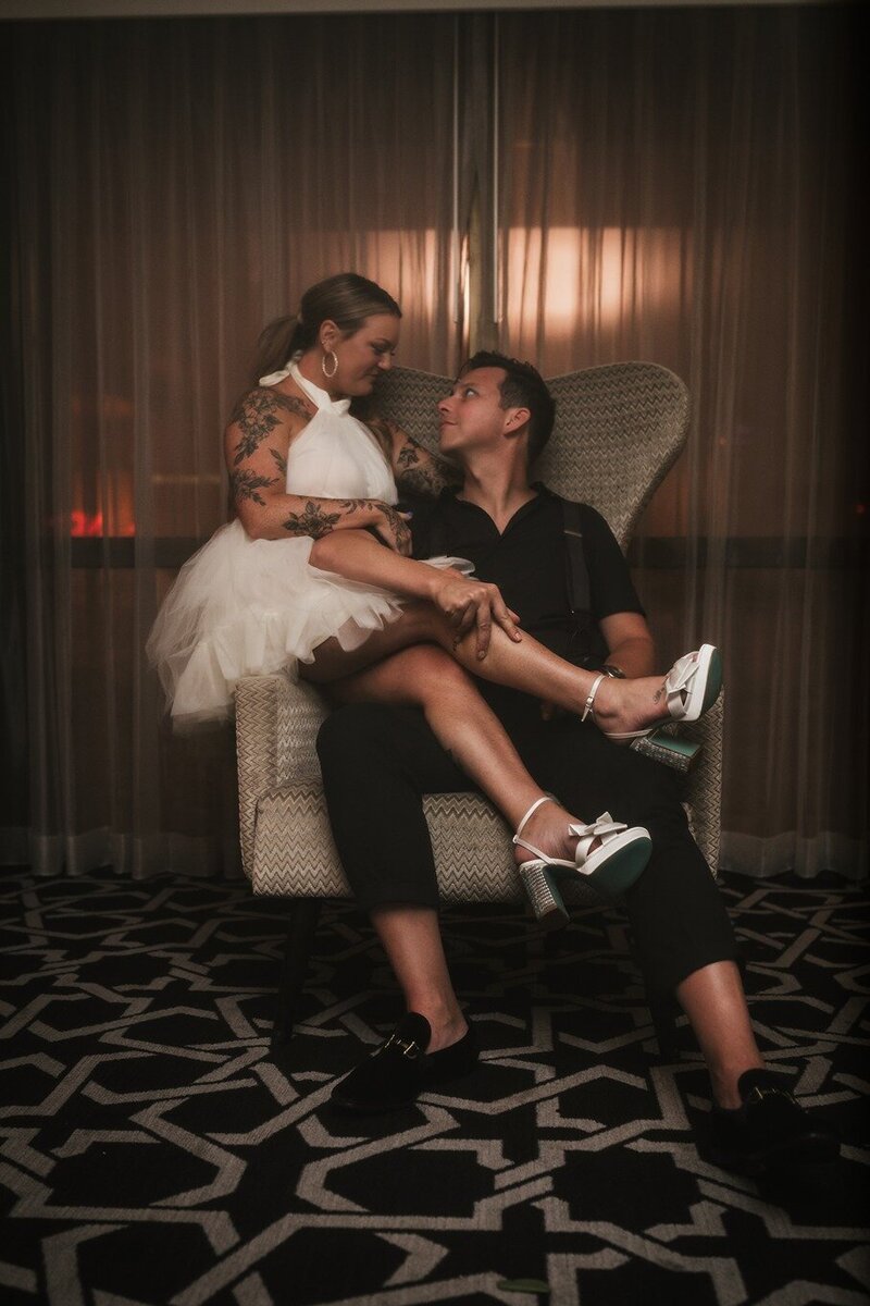 Groom and bride sharing an intimate, unscripted moment during their wedding in Nashville.