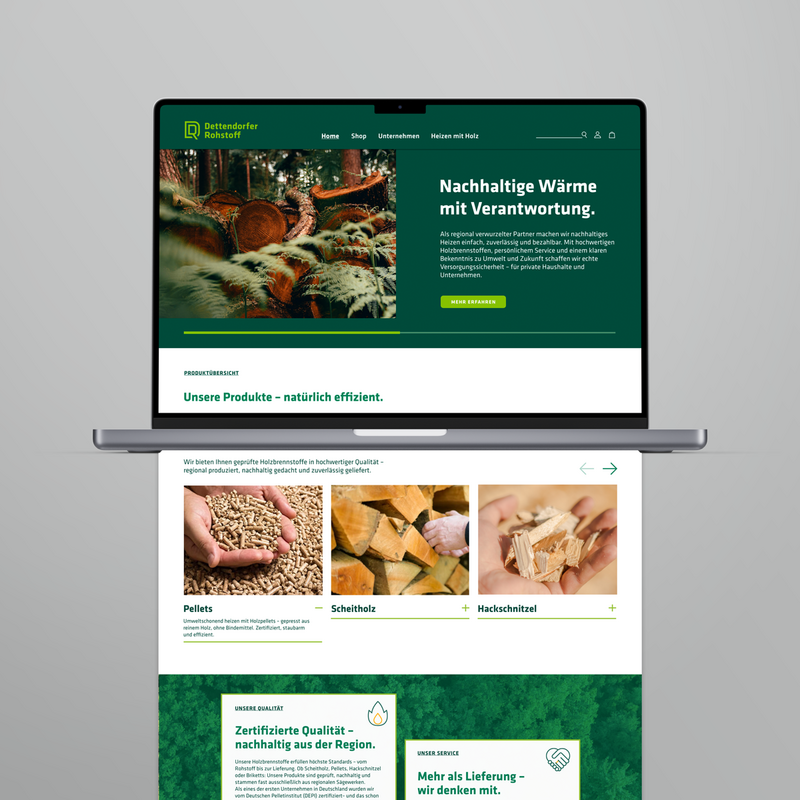 Website-Mockup für Dettendorfer Rohstoff – digitale Markenwelt und Online-Auftritt im neuen Branding.