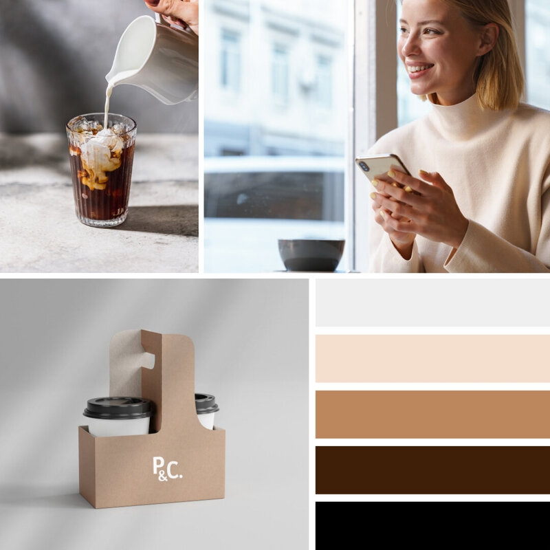 Minimalistic branding and colour palette for a coffee shop 