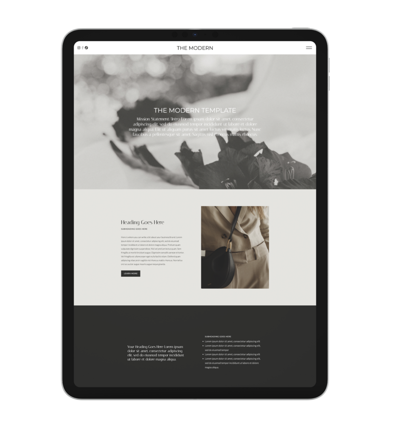 The Modern Showit Template iPad Mockup