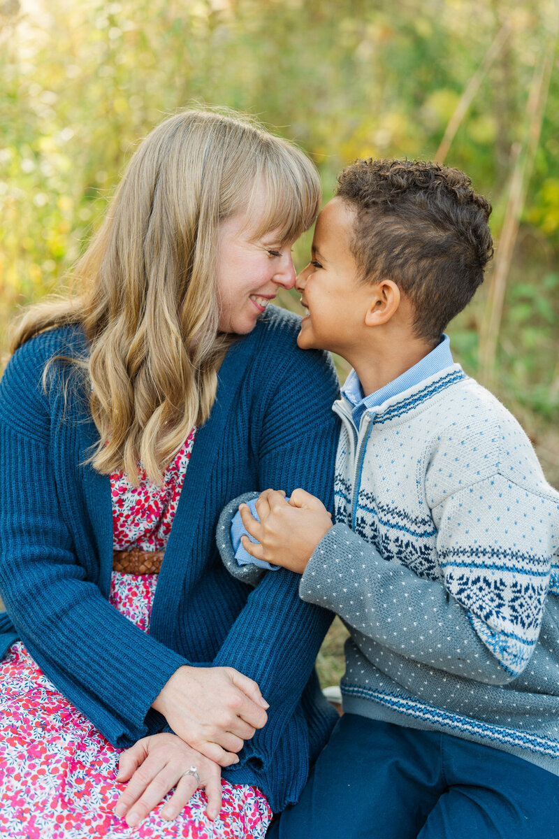 mother and son smiling
