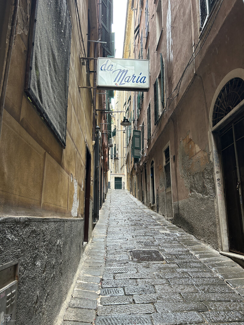 Outside view at at Trattoria da Maria in Genoa, Italy