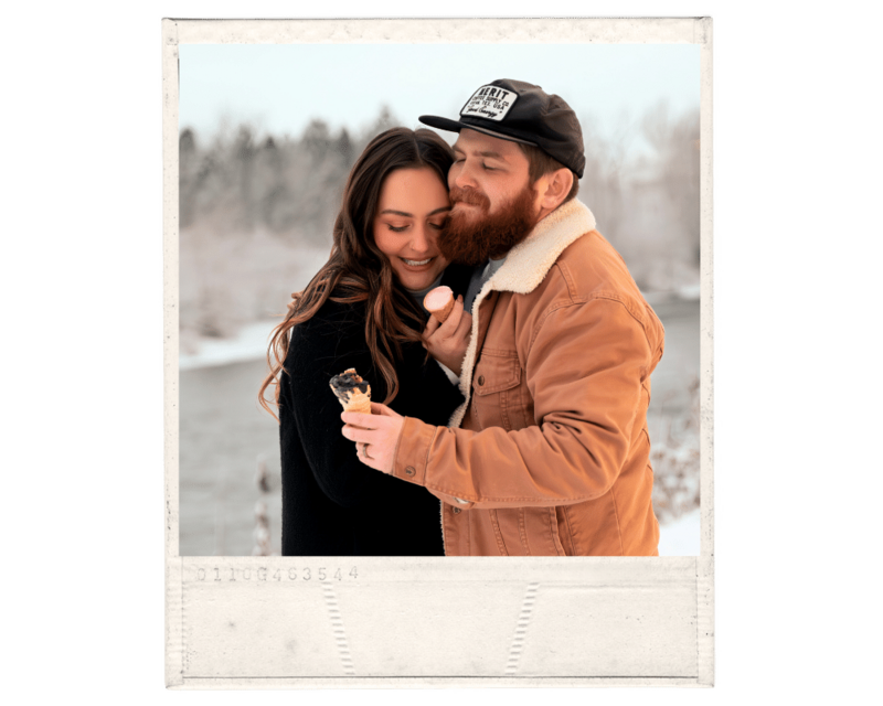 Lovestruck hopeless romantics snuggle up on icecream date photo session