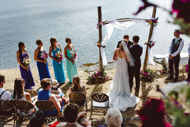 Newlyweds  kissing at salt spring island  wedding