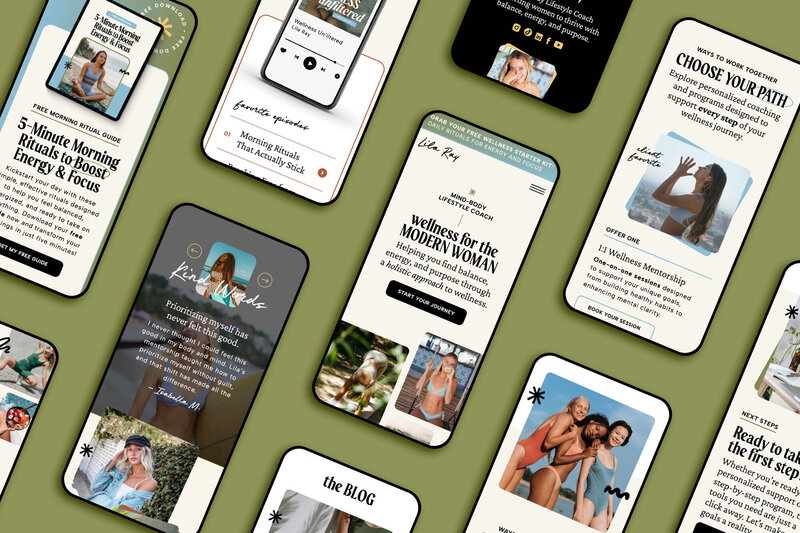 Showit Template Lila Ray mocked up on mobile layout - Create & Wander
