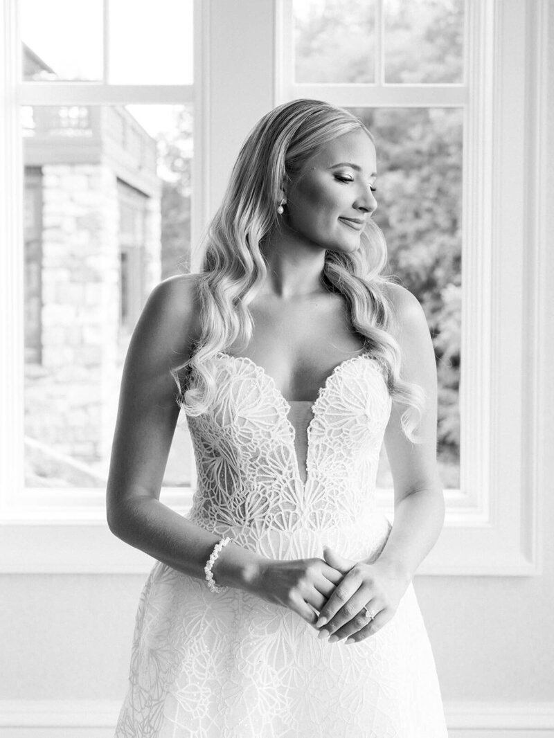 Black and White Photo with Bride Smiling