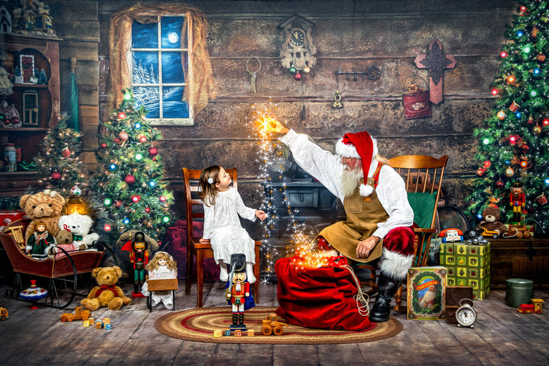 Three Girls Santa Claus Christmas Magical Memories Wonder Plaid Pajamas Santa Bag Christmas