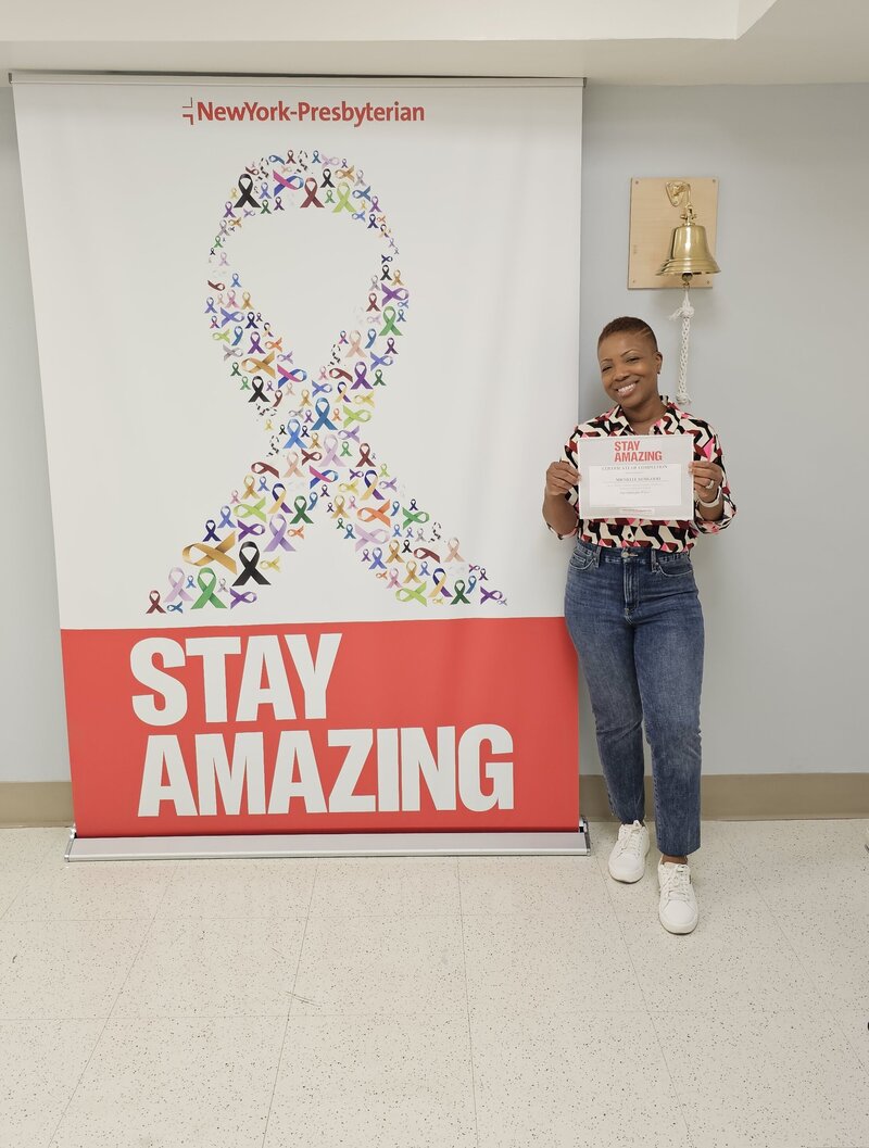 Michelle celebrating the end of her radiation treatment