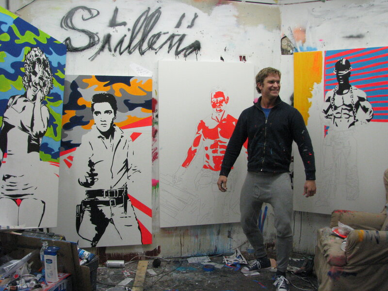 Brent Ray Fraser Working on Construction Worker Self Portrait Painting in Silo 2005