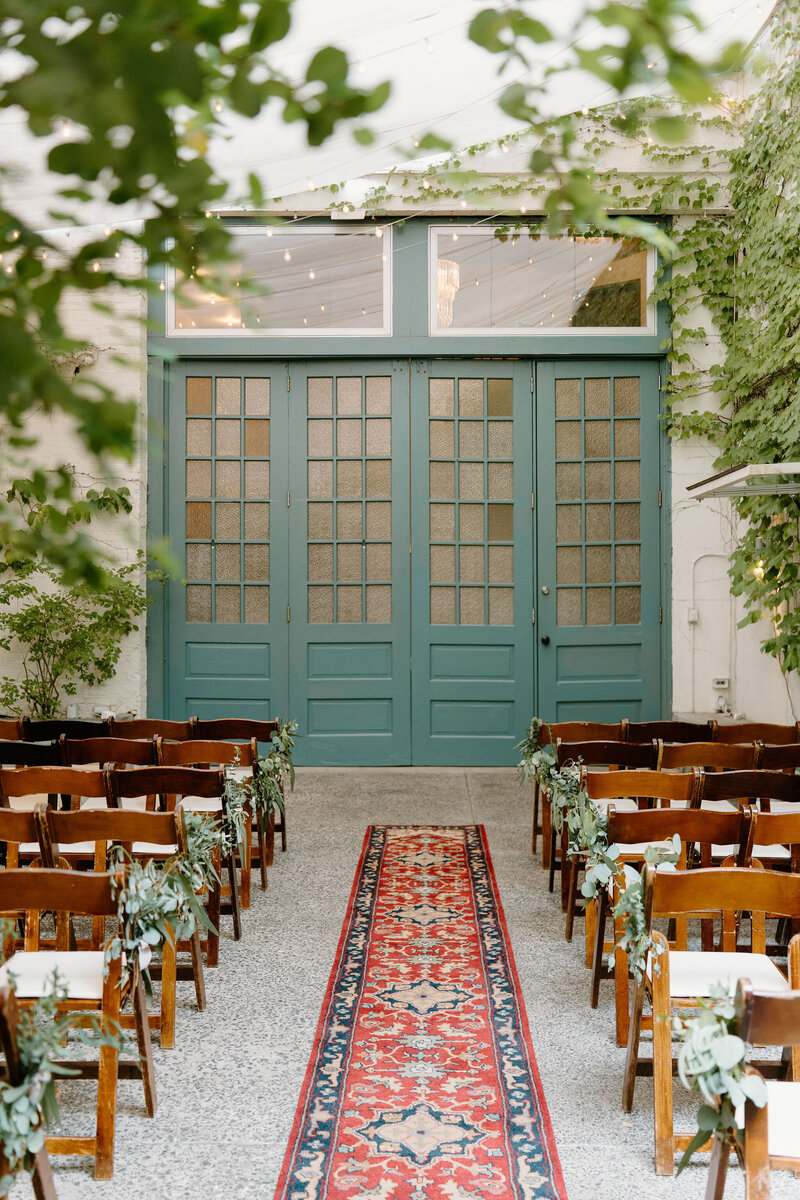 Philadelphia, PA Wedding Ceremony site with brown chairs lining the aisle