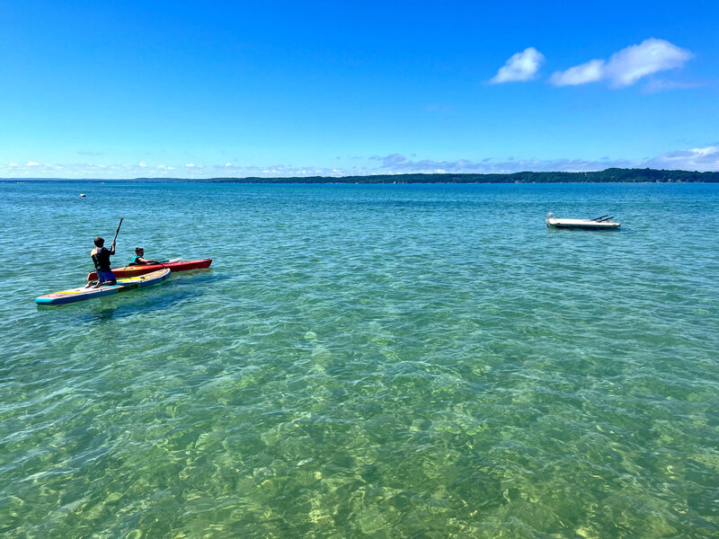 Paddle boards on lake