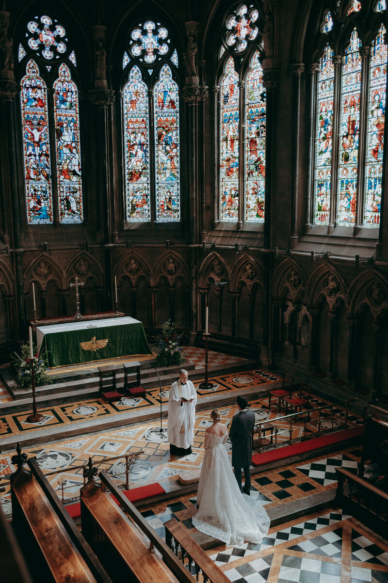 Wide shot of a Wedding Ceremony at St John's College Chapel in Cambridge