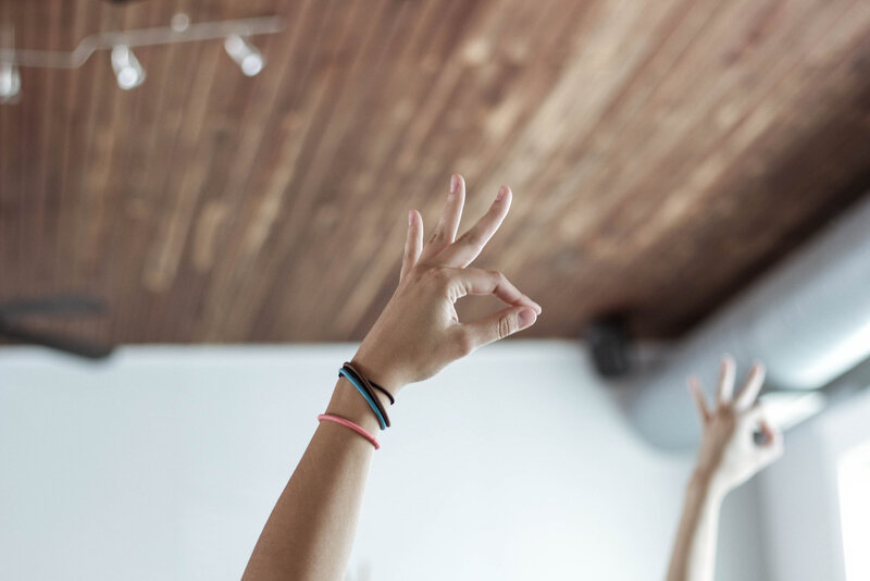 Yoga hand in the air