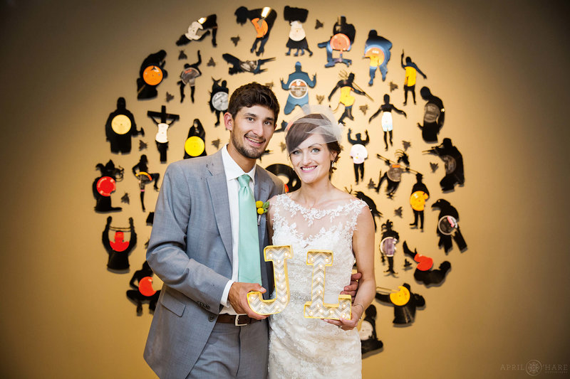 Unique wedding photo backdrops at the Boulder museum of Contemporary Art Wedding Recveption