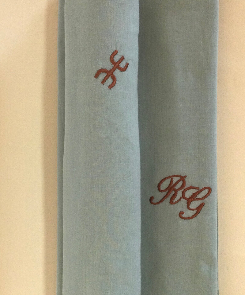 Chèche sigle Amazigh  VERT D'EAU- Broderie Rouille