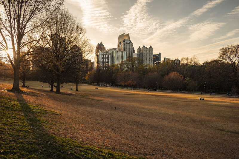 Piedmont Park during golden hour in Atlanta