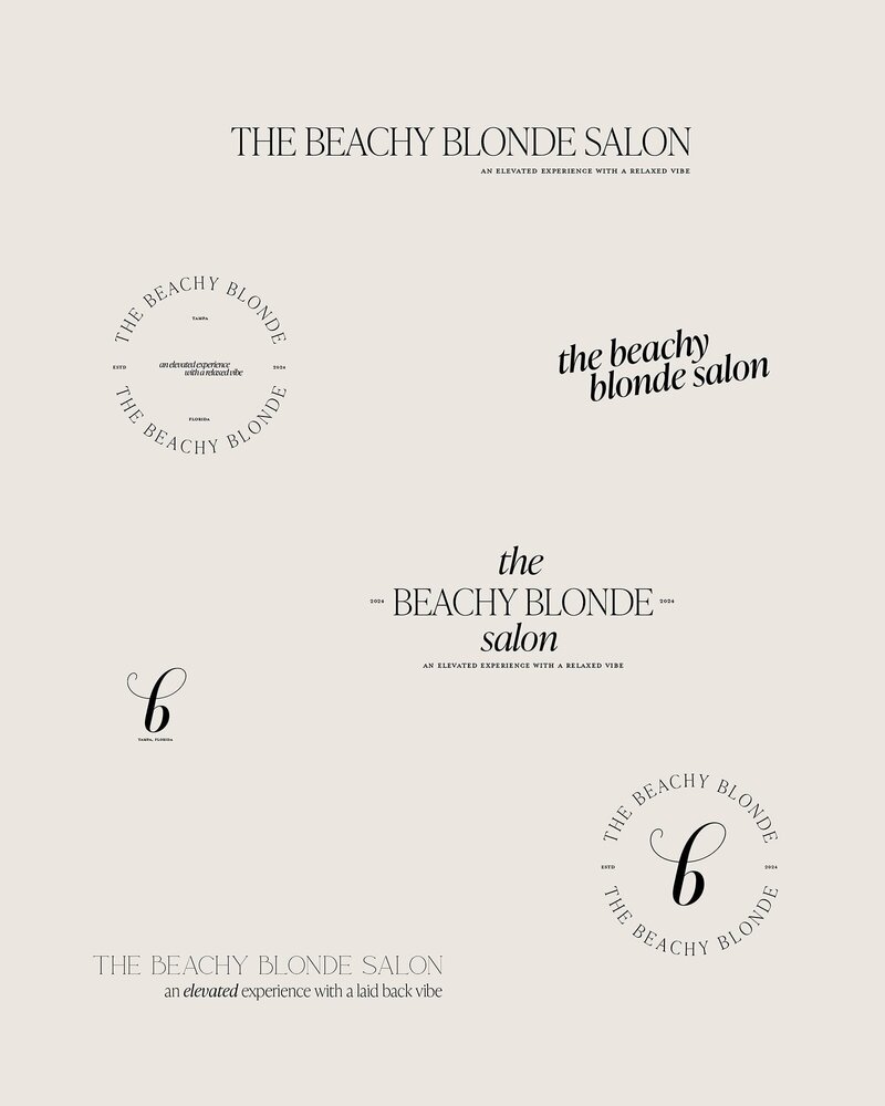 Modern minimalist logo design for a hair salon featuring sleek typography and neutral tones.