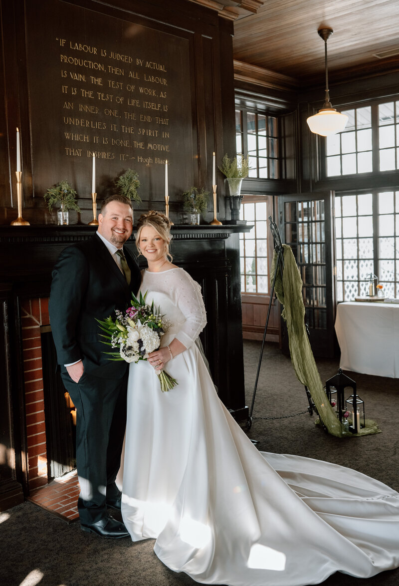 bride and groom inside waldenwoods