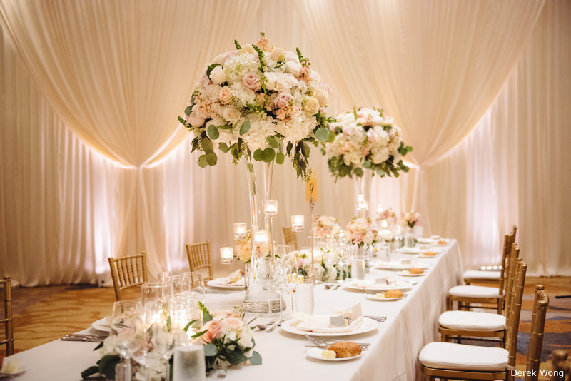 WM Four Seasons Ocean Ballroom ivory linen pipe & drape wedding decor