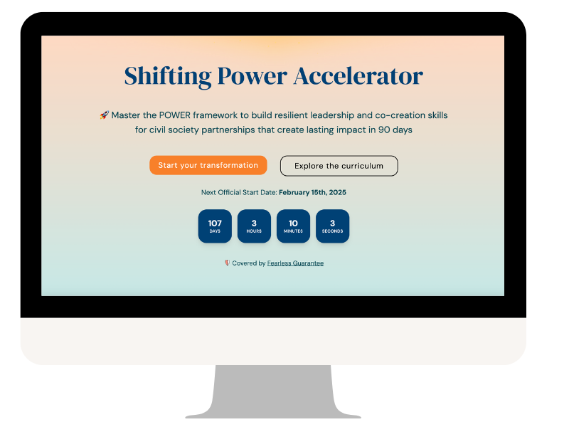 Shifting Power Accelerator landing page on a Mac desktop