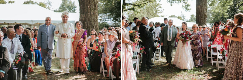 The groom and bride make their way down the aisle at  Bartram's Garden in Philadelphia.