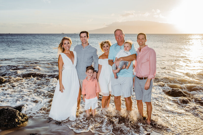 Family portraits on Maui at Wailea Beach at sunset