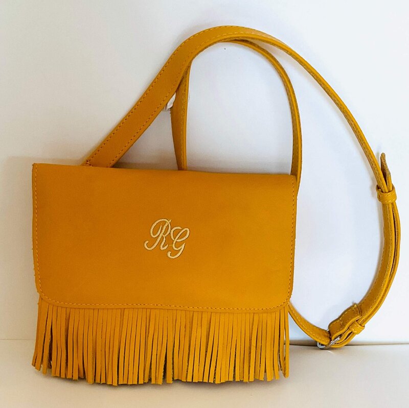 Sac Cuir en Bandoulière à Franges JAUNE