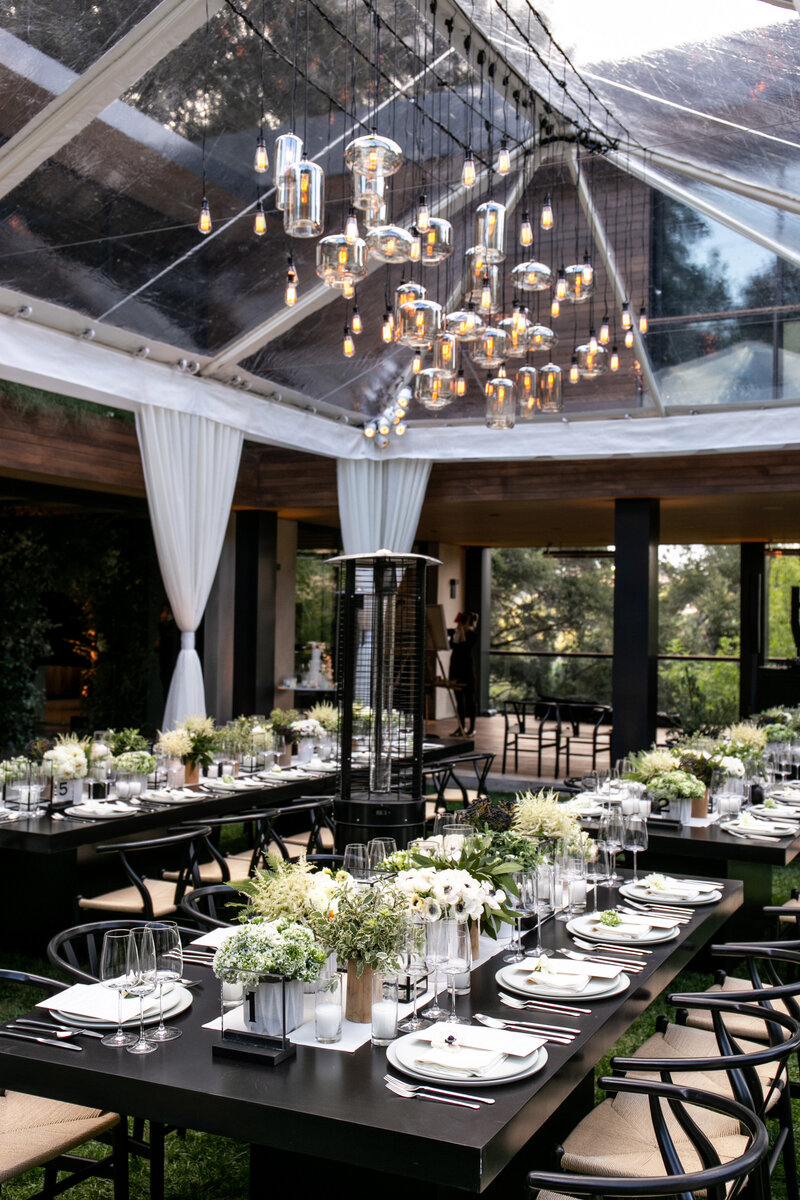 black and white classic dinner table scape for wedding event design