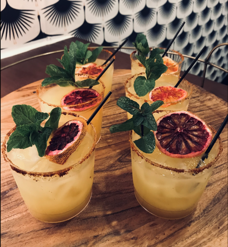 batched cocktails - mango margaritas