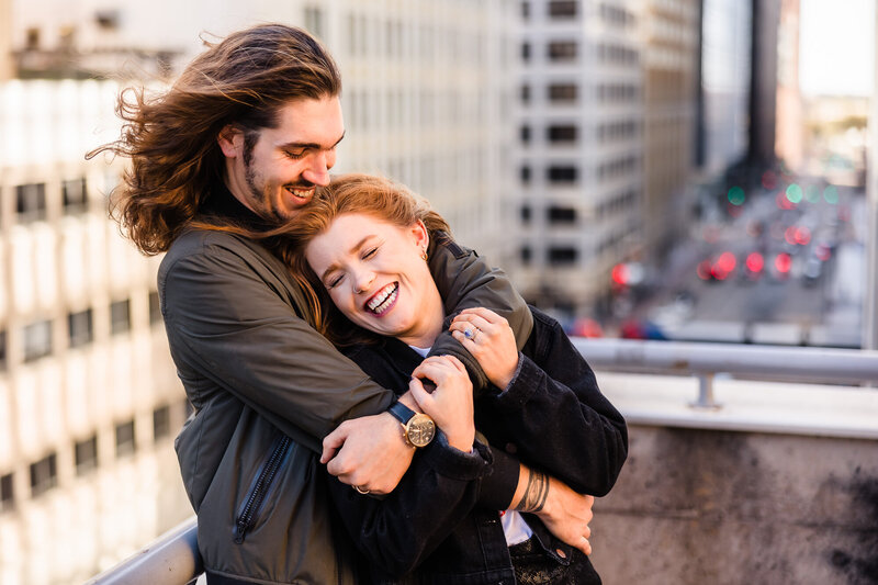 Couple Engagement photo in Downtown Houston, Texas.