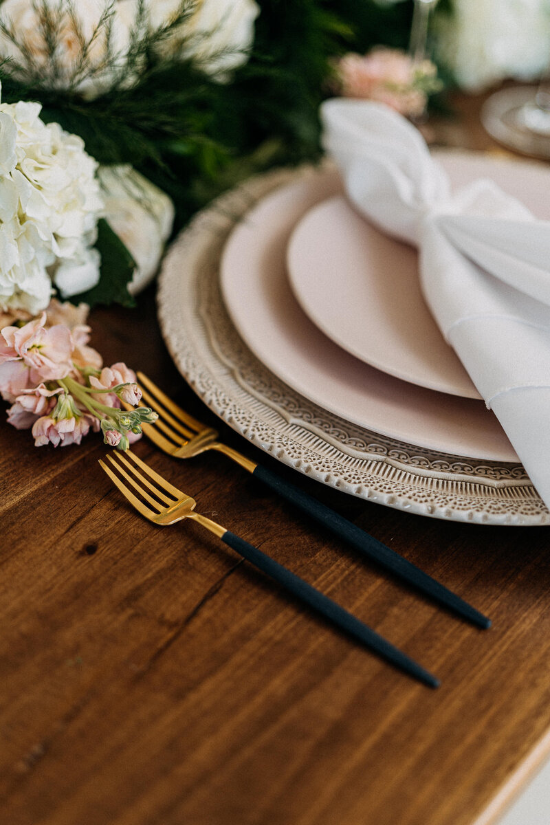 Name card and place setting at a wedding reception