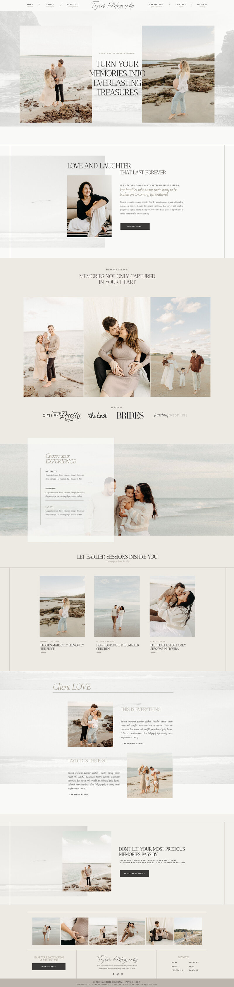 Showit Template for Family Photographers in light and  earthy color