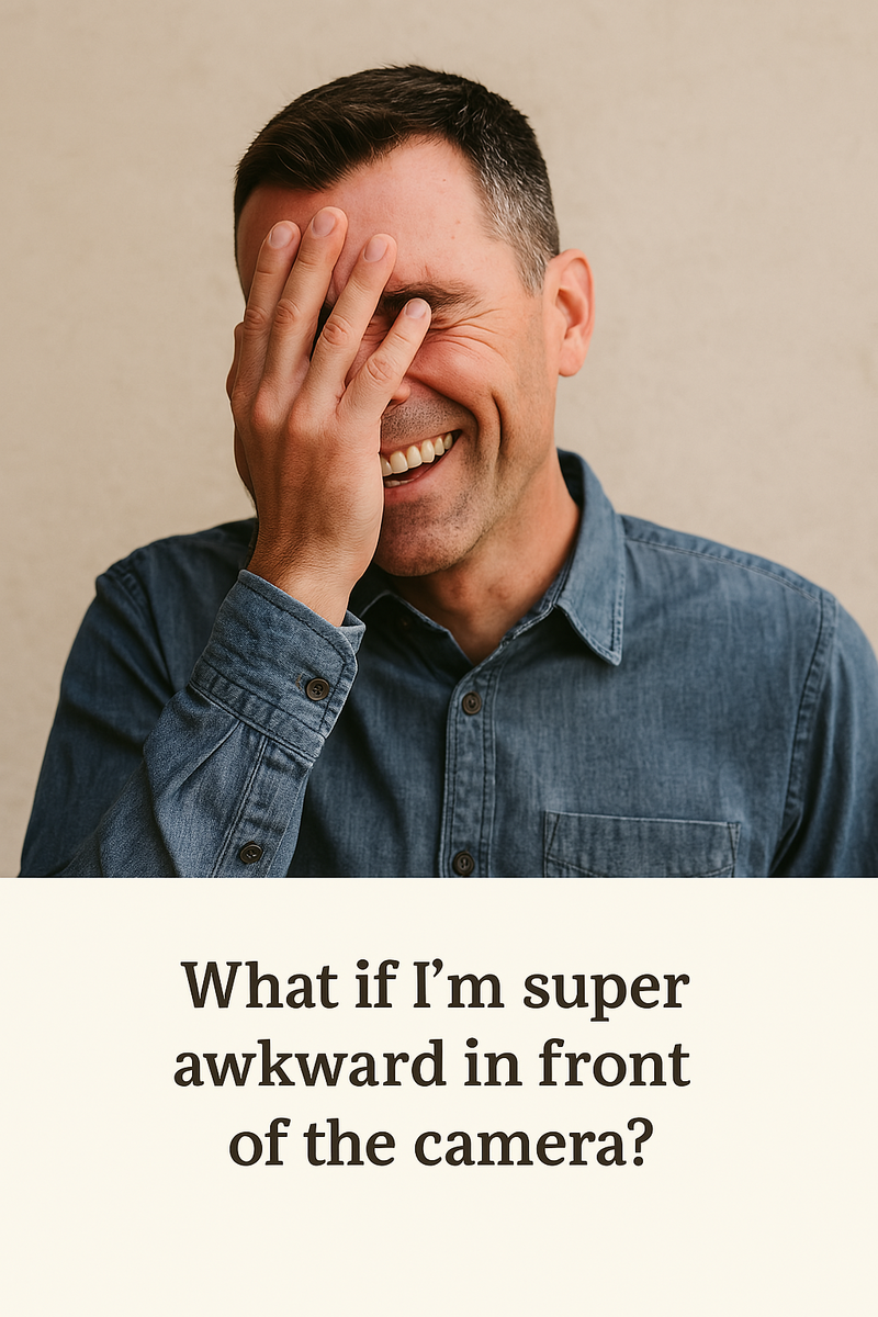 Laughing man in a denim shirt during a natural light dating profile photo session in Minneapolis, showing candid confidence