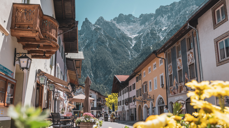 Houses with mountain behind