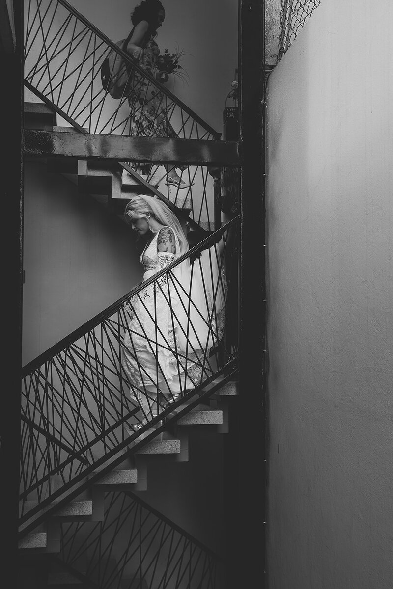 bride walking down the stairs