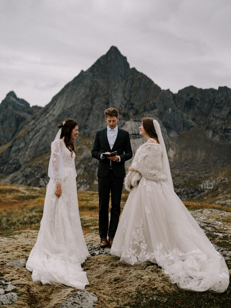 A couple embracing in a beautiful European elopement ceremony