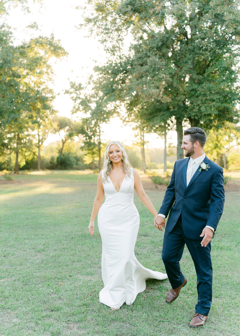beautiful bride and groom walking