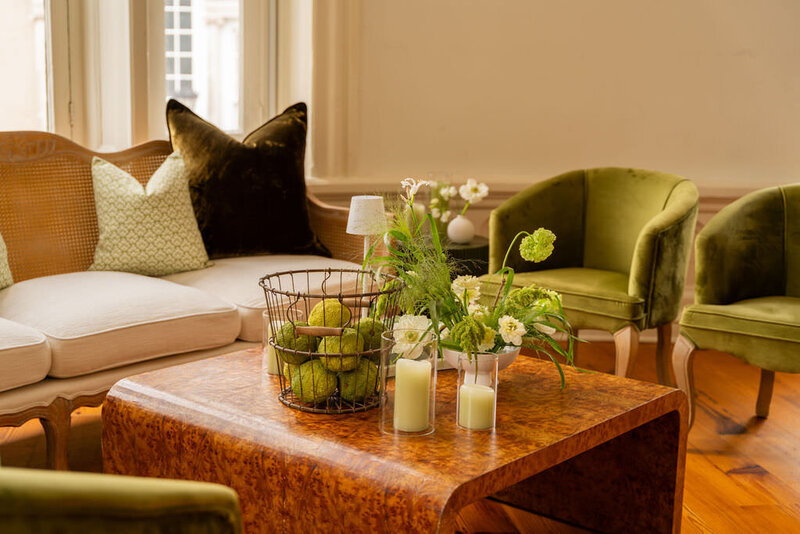 Chic wedding reception lounge space