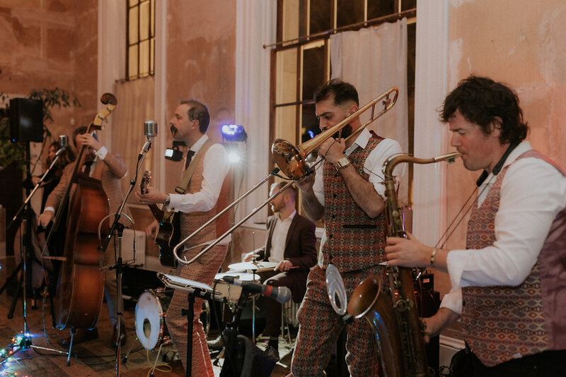 Live band performing at Old Sessions House, organised by London wedding planner Events by James.
