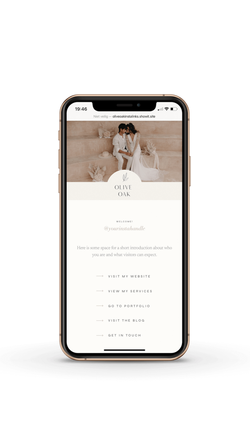 Olive Oak Instagram links page for Showit