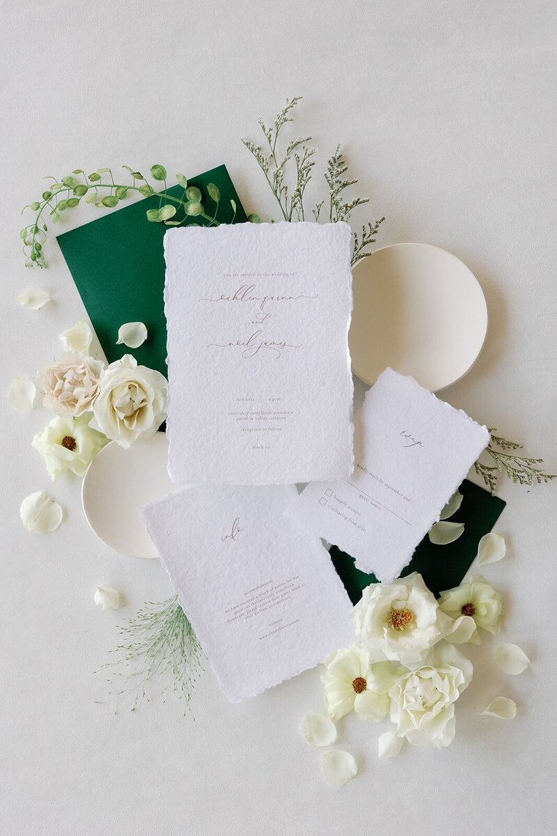 custom wedding invitations on handmade paper, minimal and classic