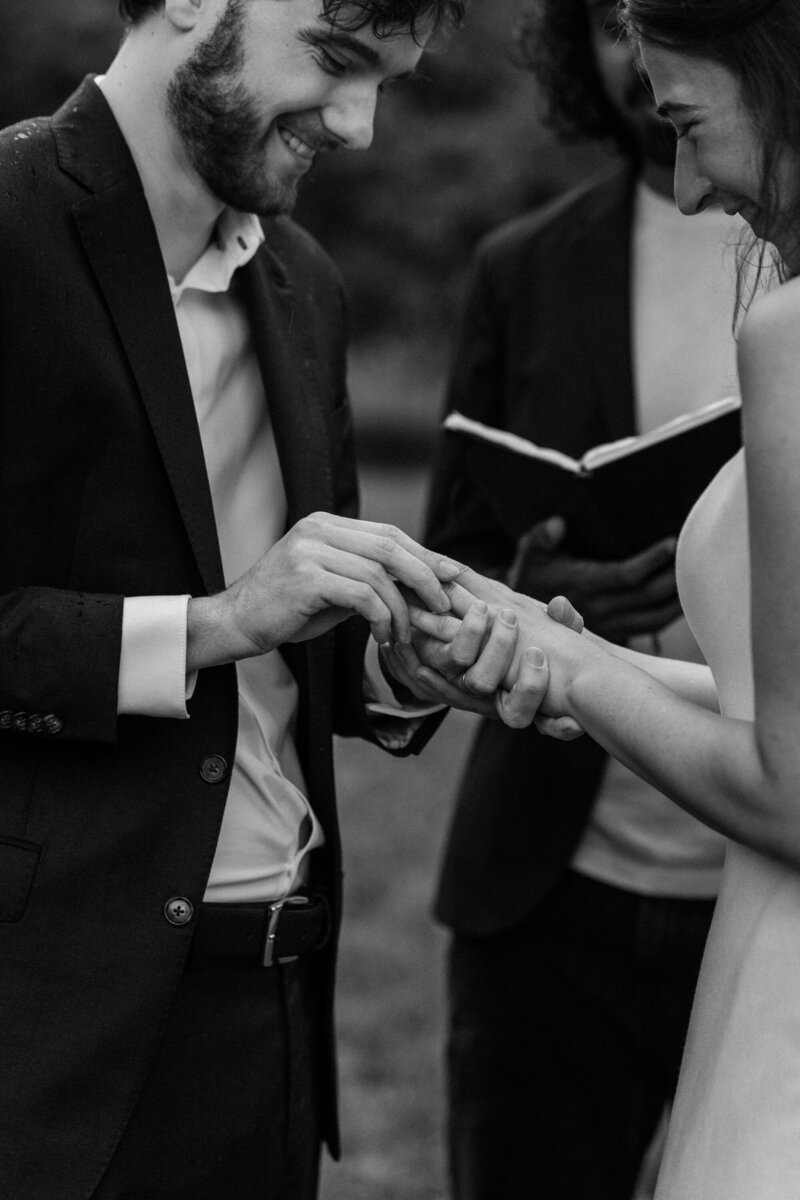 bride and groom embracing