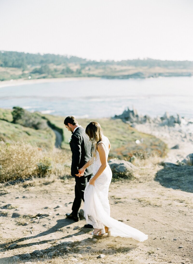 bridal portraits at Mission Ranch Carmel in front of cottage
