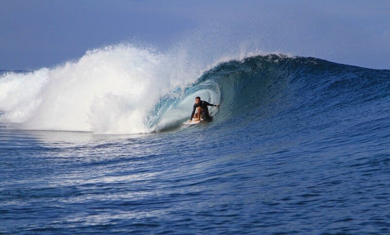 Hunter Ainsle, founder of Laelae Development, surfing Waimea Big Island